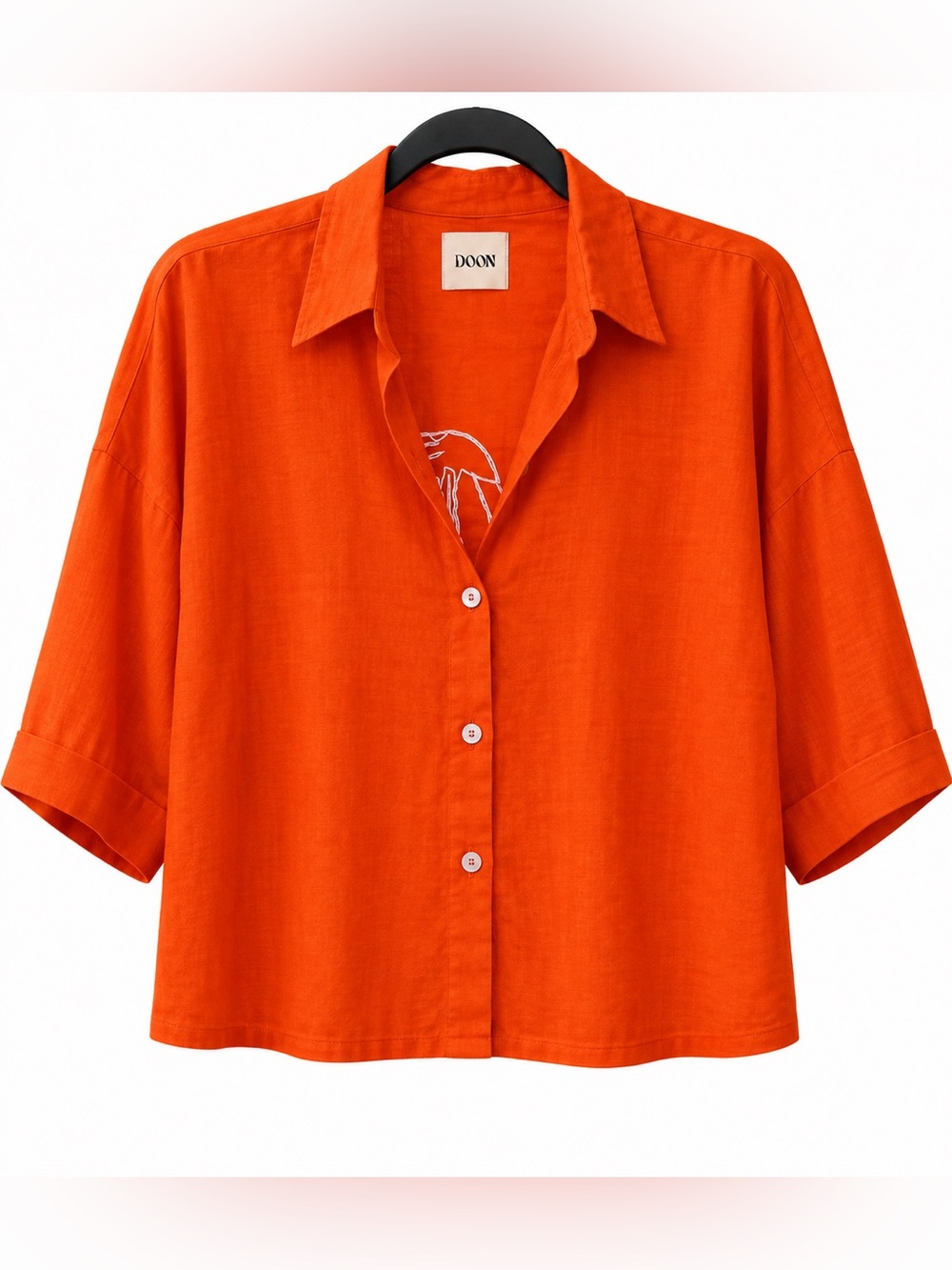 DOON Orange Embroidered Linen-Style Button-Up Shirt – Approx. Size Large